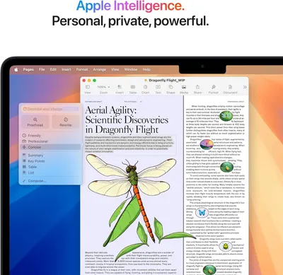 Communicates Apple's brand positioning around its AI technology ('Apple Intelligence') with the tagline 'Personal, private, powerful' to establish brand values and differentiate its AI capabilities.