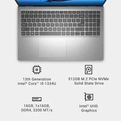 Communicates the laptop's key technical specifications across four distinct hardware categories to help shoppers understand the device's performance capabilities and configuration.