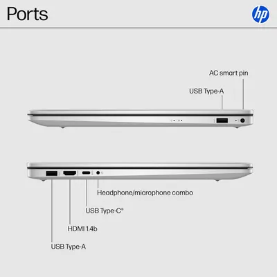 This image breaks down the laptop's physical ports and connectivity options, helping shoppers understand what devices and accessories they can connect to the product.