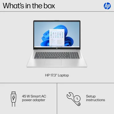Shows the customer exactly what items are included in the box when they purchase this HP laptop, providing clarity on the complete package contents.