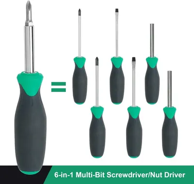 Shows all the screwdriver bits and components included in the multi-bit tool set to demonstrate the complete value and versatility the customer receives.