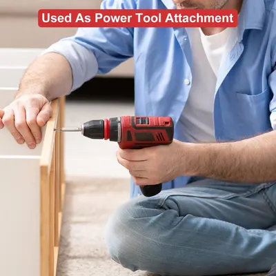 Demonstrates one of the product's key applications by showing it being used as a power tool attachment for drilling or assembly tasks, helping shoppers understand its versatility and practical use…