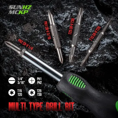 Shows the customer all the drill bit types and handle included in the kit, demonstrating the variety and completeness of the tool set.