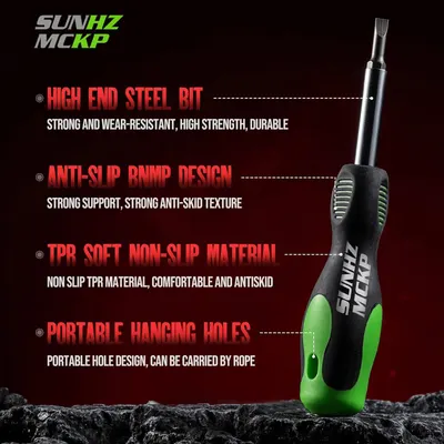 Communicates multiple distinct product benefits in a segmented layout with callout lines, highlighting durability, grip, comfort, and portability to reassure shoppers of the tool's quality and…