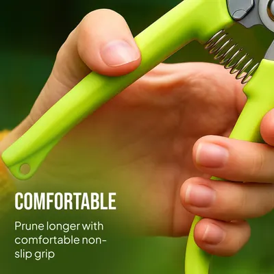 Highlights the ergonomic, non-slip grip design to reassure shoppers that the pruning tool is comfortable to hold and use for extended periods.