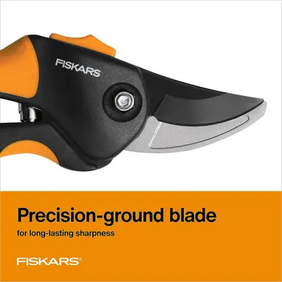 Highlights the precision-ground blade technology to reassure shoppers that the pruning shears will maintain sharp cutting performance over extended use.