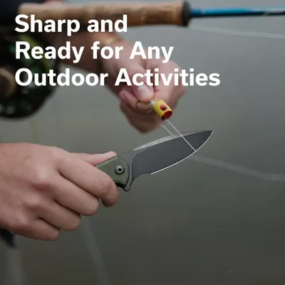 Communicates that the knife is sharp and ready for outdoor activities, reassuring shoppers of its performance and versatility for camping, fishing, and other outdoor uses.
