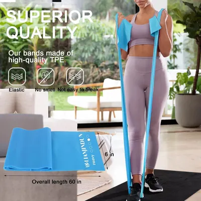 Communicates the exact physical dimensions of the resistance band to help shoppers understand the size and ensure it meets their workout needs. Highlights multiple material benefits of the TPE…