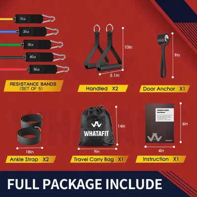 Shows all the items included in the workout bands package to help shoppers understand the complete value and contents they will receive with their purchase.