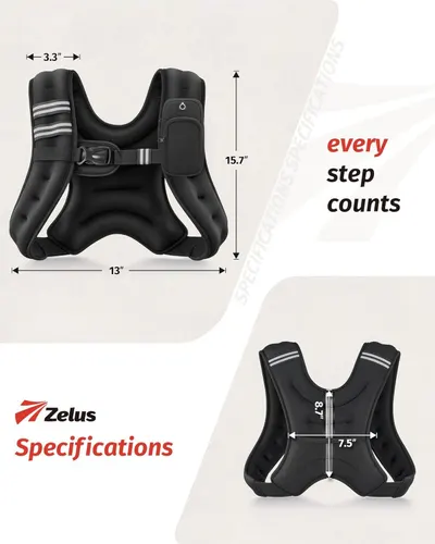 Communicates the exact physical dimensions of the weighted vest (13" x 15.7" x 3.3") to help shoppers understand the product's size and fit before purchase.