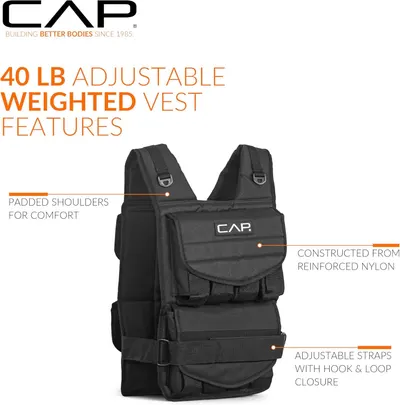This image breaks down the physical components and construction features of the weighted vest to help shoppers understand the product's build quality, comfort features, and adjustability.