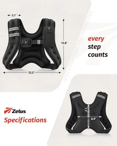 Provides exact measurements of the weighted vest (12.2" width, 13.8" height, 3.1" and 6.9" depth) to help shoppers understand the physical size and fit of the product.