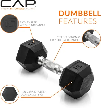 This image breaks down the key physical components and construction features of the dumbbell to help shoppers understand the quality and design elements that make up the product.