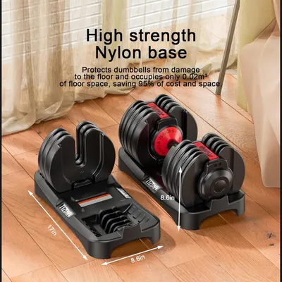 Demonstrates the product's compact dimensions (17in x 8.6in x 8.6in) to reassure shoppers that it occupies minimal floor space while protecting floors from damage. Highlights the durable nylon base…