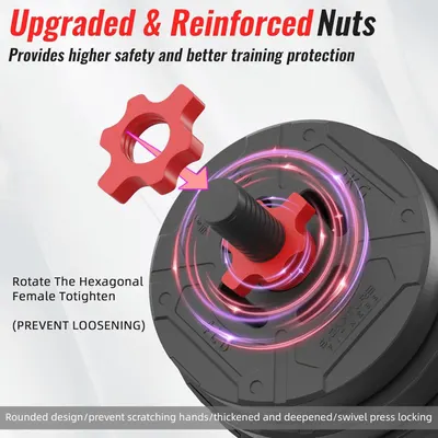 Highlights the upgraded hexagonal nut design and reinforced construction to communicate enhanced safety and training protection through improved tightening and loosening prevention. Communicates the…