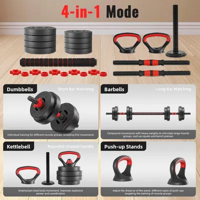 Demonstrates the versatility of the product by showing four different workout configurations and use cases, reassuring shoppers that one product can serve multiple training needs.