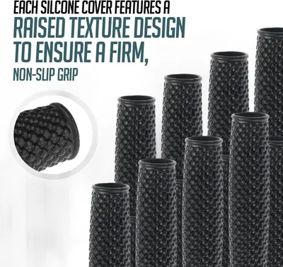 Highlights the physical design feature of the silicone cover's raised texture pattern, demonstrating how this structural element provides a firm, non-slip grip for users.