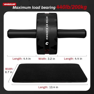 Communicates the product's impressive weight capacity of 440lb/200kg to reassure shoppers of its strength and durability for intense workouts. Provides exact measurements of the ab roller and mat to…