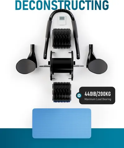 Shows all the components included with the fitness equipment purchase, demonstrating the complete value of the bundle and what the customer will receive. Highlights the impressive weight capacity of…