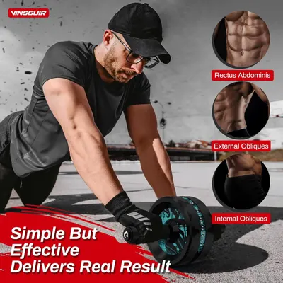 Highlights the specific muscle groups targeted by the ab roller wheel, showing shoppers exactly which areas of their core will be worked during exercise.