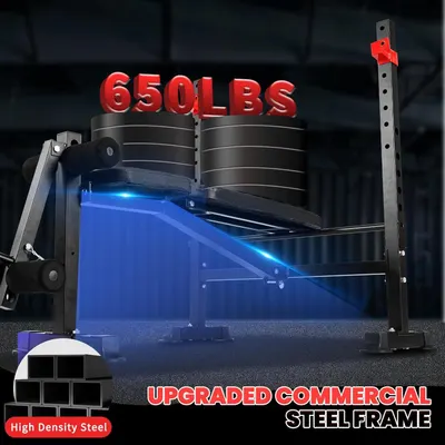 Communicates the impressive 650-pound weight capacity to reassure shoppers of the product's strength and ability to handle heavy loads safely. Highlights the upgraded commercial steel frame…