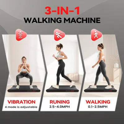 Demonstrates the three distinct workout modes available on this walking machine, showing shoppers the versatility and multiple ways they can use the product for different fitness goals.