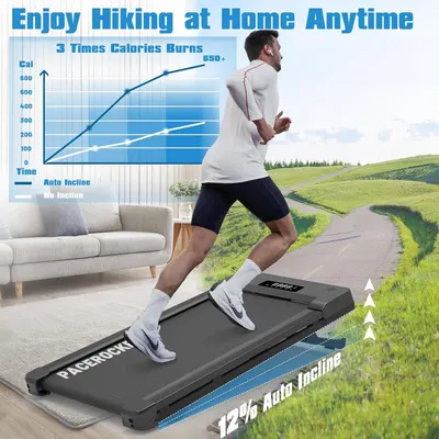 Communicates the product's superior calorie-burning performance with quantifiable metrics (3X calories, 650+ calories burned) and highlights the 12% auto incline feature to demonstrate effectiveness…