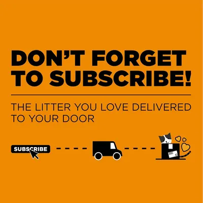 Encourages shoppers to subscribe to a recurring delivery service for cat litter, emphasizing convenience and automatic home delivery.