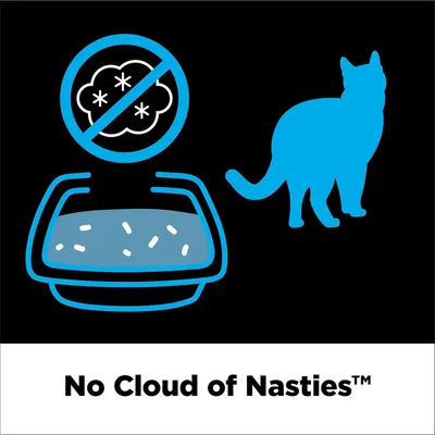 Communicates that the cat litter product eliminates unpleasant odors, reassuring shoppers that it will keep their home smelling fresh.