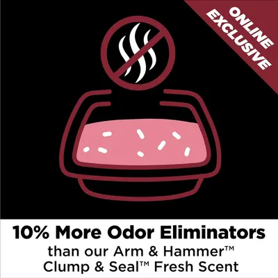 Communicates that this product contains 10% more odor eliminators than the brand's own Arm & Hammer Clump & Seal Fresh Scent product, positioning it as a superior option within the brand's lineup.…