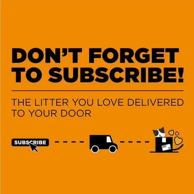 Encourages shoppers to subscribe to a recurring delivery service for cat litter, emphasizing convenience and automatic home delivery.