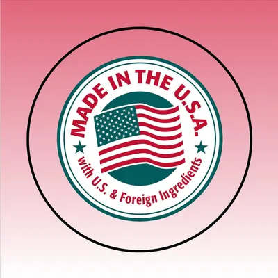Communicates that the product is manufactured in the United States with U.S. and foreign ingredients, building trust and appealing to shoppers who value domestic production and transparency about…