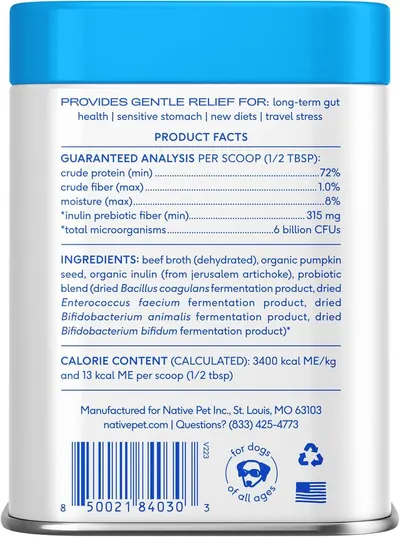 Communicates multiple product benefits and detailed nutritional information to reassure shoppers about the product's effectiveness for digestive health across various conditions.
