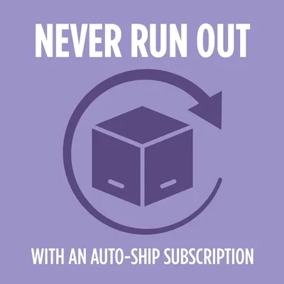 Communicates the convenience of never running out of the product by enrolling in an automatic subscription delivery service.