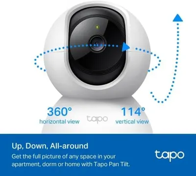 Communicates the camera's pan and tilt range with specific degree measurements to reassure shoppers they can monitor any space comprehensively. Highlights the camera's ability to provide complete…