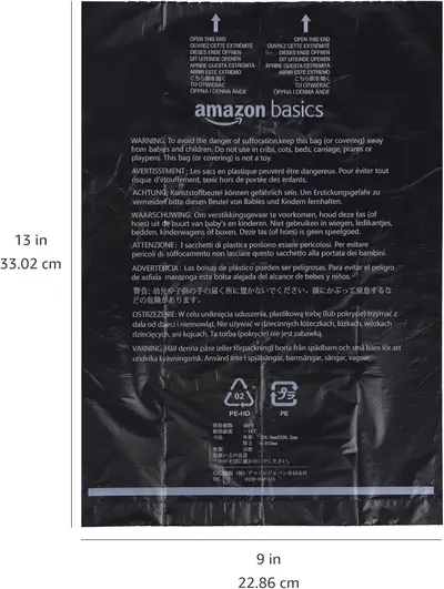 Communicates the exact physical size of the product packaging (13 x 9 inches / 33.02 x 22.86 cm) to help shoppers understand how large the bag is before purchase.