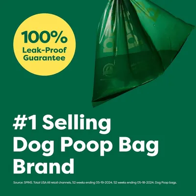 Communicates brand authority and market dominance by highlighting that this is the #1 selling dog poop bag brand, building trust and credibility with shoppers. Reassures shoppers that the product is…