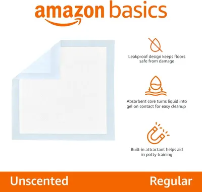 Communicates three distinct product benefits in a segmented layout with icons and text to show why this training pad is effective and convenient.
