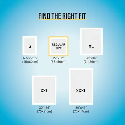 Helps shoppers choose the right product size by showing all available size options with exact dimensions in both inches and centimeters, with the Regular Size highlighted as a recommended option.
