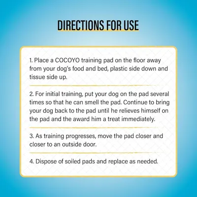 Provides clear, numbered instructions to guide dog owners through the process of using training pads effectively, from initial placement to progressive training and disposal.