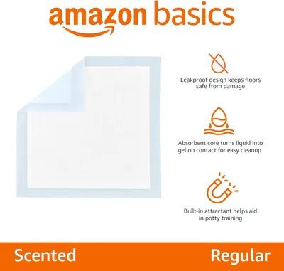 Communicates three distinct product benefits in a segmented layout with icons and text to show why this training pad is effective and convenient.