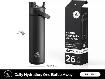 Communicates the exact physical size and capacity of the water bottle to help shoppers understand how large the product is and how much liquid it holds. Shows what the customer receives when…