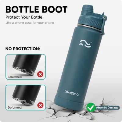 Demonstrates how the bottle boot protects against scratches and deformation compared to unprotected bottles, reassuring shoppers of the product's protective value. Highlights the core benefit of the…