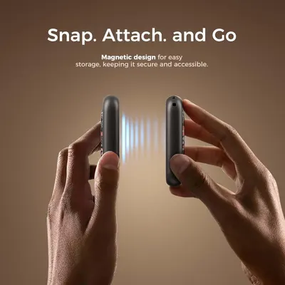 Demonstrates the magnetic attachment feature that allows the product to snap together for easy, secure storage and accessibility.
