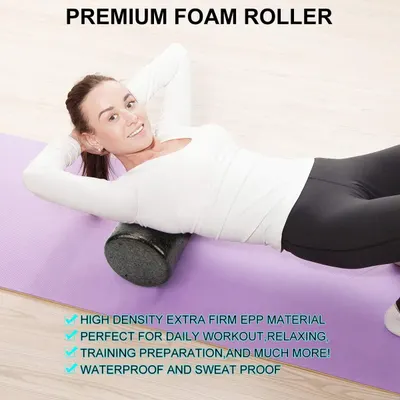 Communicates multiple distinct benefits of the foam roller including material quality, versatility across different activities, and water/sweat resistance to convince shoppers of its comprehensive…
