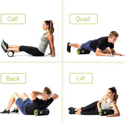 Demonstrates the versatility of the foam roller by showing four different muscle group applications, helping shoppers understand the product can be used for full-body recovery and stretching.…