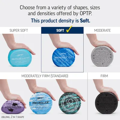 Helps shoppers choose the right density option from the OPTP product line by visually demonstrating the different firmness levels available, with the current product (Soft) highlighted.