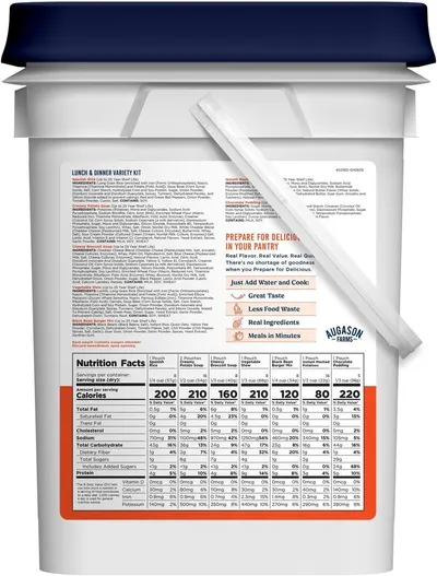 Shows the customer all the meal varieties included in the kit, with detailed nutritional information to help them understand the complete value and options they receive in this variety pack.