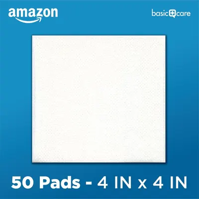 Communicates the package quantity (50 pads) and exact dimensions (4 IN x 4 IN) to help shoppers understand what they will receive and whether the size meets their needs.
