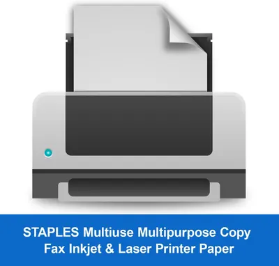 Establishes brand recognition and clearly identifies the product as Staples multipurpose printer paper, building trust through the well-known retail brand name.